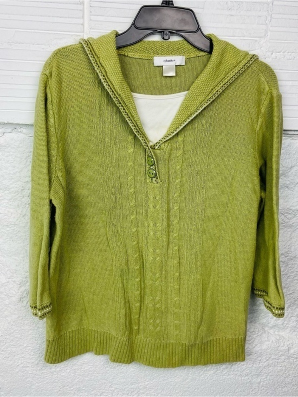 CJ Banks Green V-Neck Hooded Cable Knit Sweater size XL